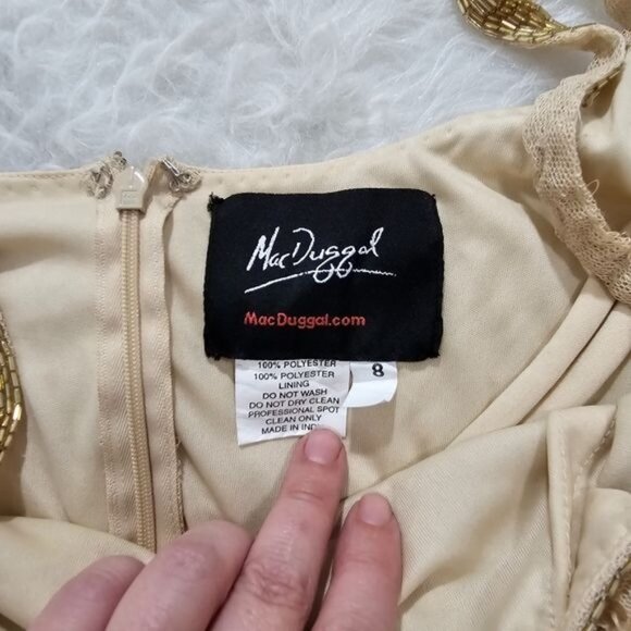 MAC DUGGAL Square Neck Golden Striped Sequin Sleeveless Midi Dress 8 - Picture 5 of 12